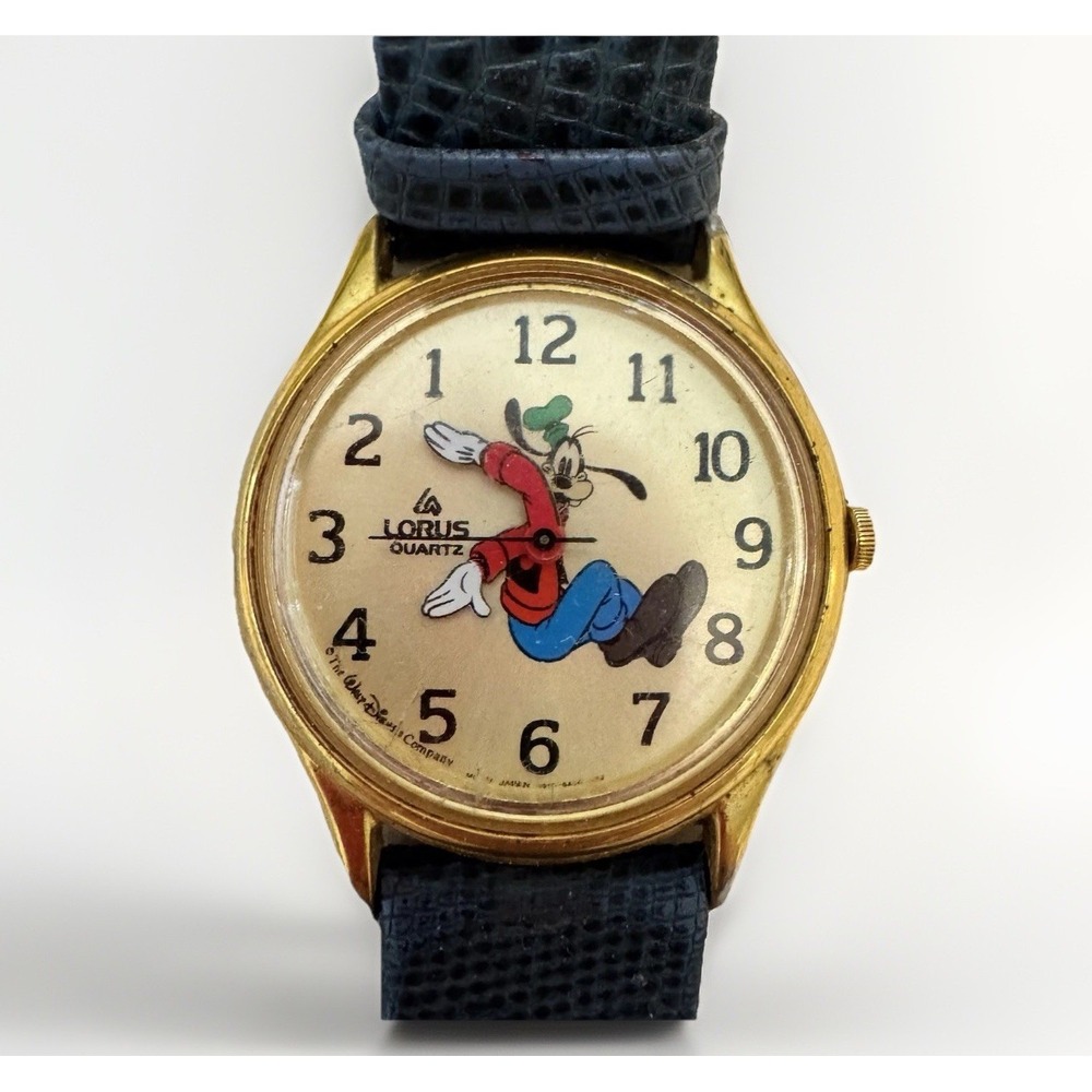 VTG Disney Lorus Backward Goofy Watch V516-6A00 Gold Tone-1980s-New Battery Rare